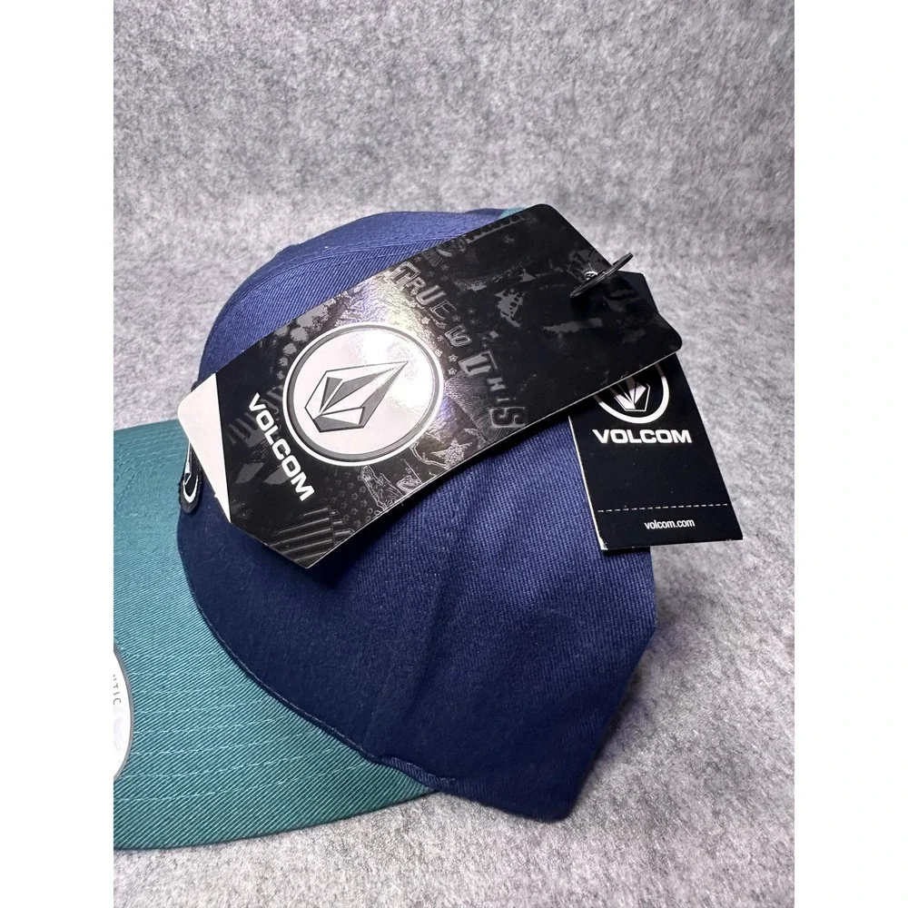Volcom Mens Full Stone Yupoong Snapback Hat Navy Blue Green D5512322